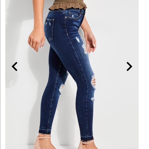 GUESS High Rise Skinny Jeans with Rips - Picture 3 of 8